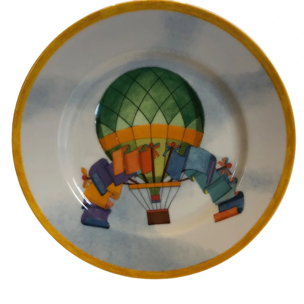 Williams Sonoma Luncheon Plates Hot Air Balloon Salad Porcelain 2 Piece Set 8”
